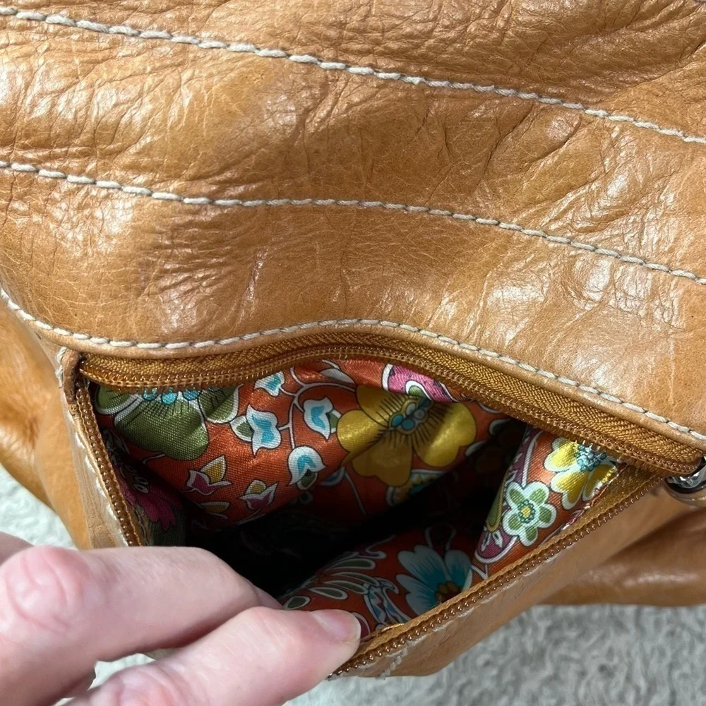 Tignanello Carmel Genuine Leather Hobo Bag 3 Front Zippered Pockets Big Interior